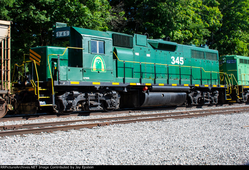 CFWR 345 shoves a storage train up the line